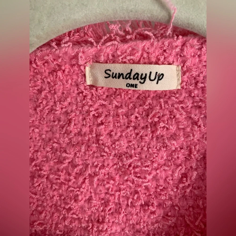 SundayUp One‎ Size Womens Pink Faux Tweed Vest Frayed With Gold Buttons